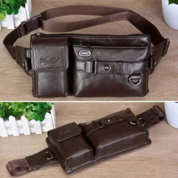New Vintage Leather Waist Bag Coffee - Picture 3 of 8